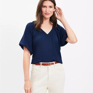 NWT  LOFT  Navy Blue Mixed Media V-Neck Top - XS